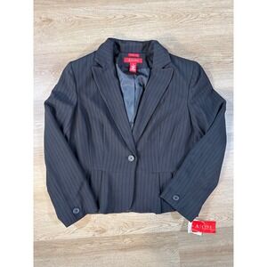 A Line Pinstripe Blazer Women Size 16 Black New Peplum Pleated Stretch Jacket